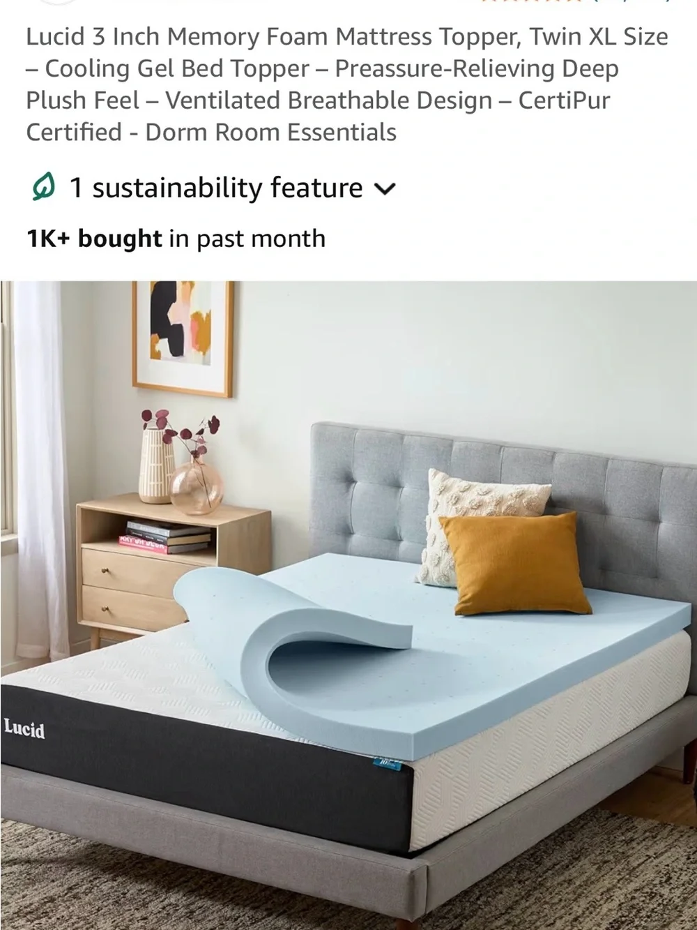 3-Inch Memory Foam Mattress Topper - Light Blue